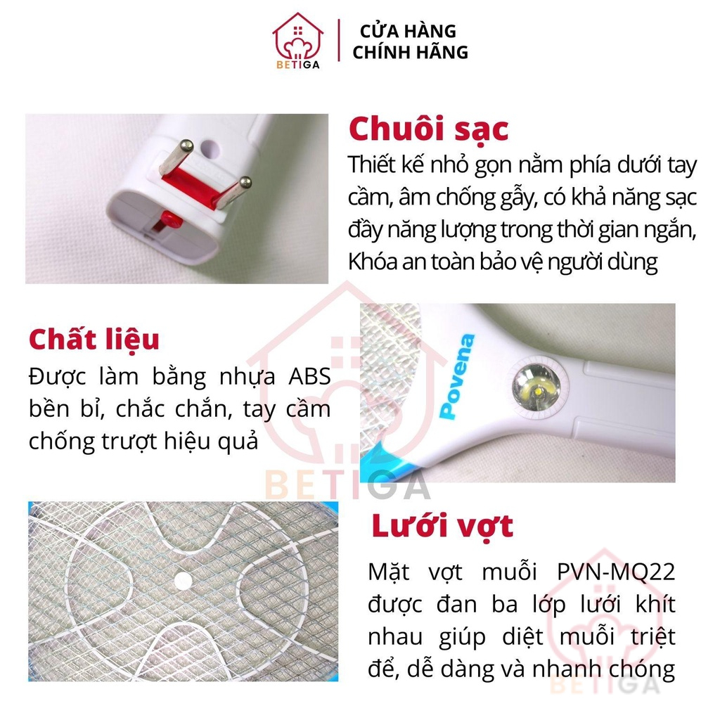 Vợt muỗi POVENA vợt muỗi siêu cấp x2, thời gian sử dụng 12h - PVN-MQ22