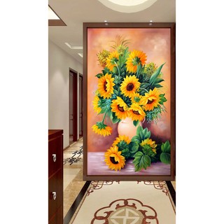 Tranh dán tường Khổ dọc VTC Tranh bình hoa hướng dương UD1066 kim sa