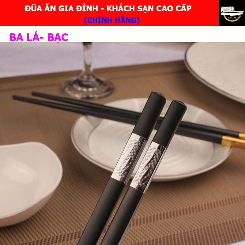 Bộ 10 đôi đũa ăn - đũa sừng đầu viền hợp kim loại cao cấp (viền cỏ ba lá)