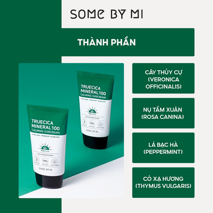 [Mã FMCGMALL -8% đơn 250k] Kem Chống Nắng Some By Mi Truecica Mineral 100 Calming Suncream 50PA++++ 50ml