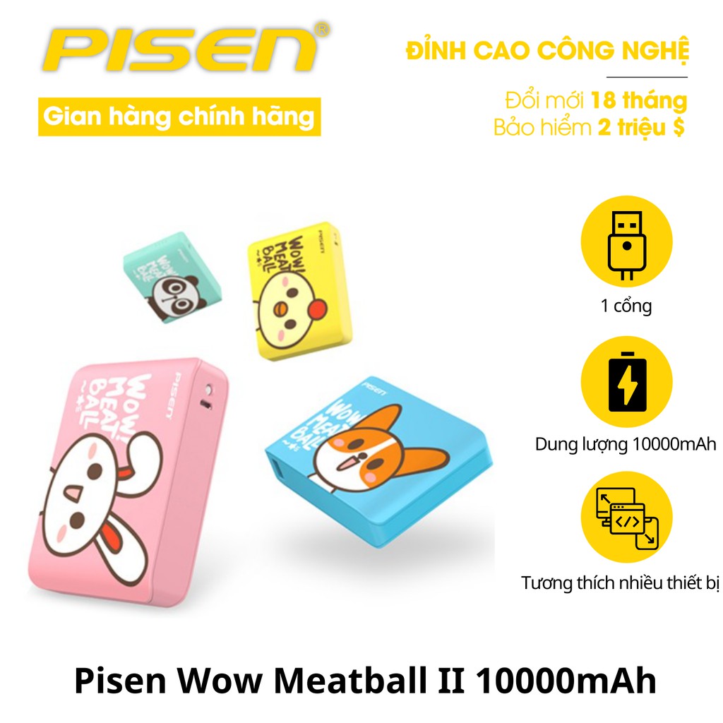 Pin sạc dự phòng Pisen Wow Meatball II 10000mAh - Hàng chính hãng