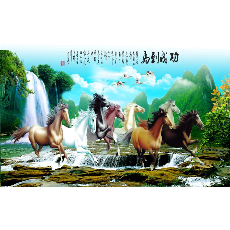 Tranh dán tường Mã đáo thành công GL0022 kim sa