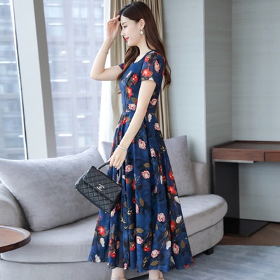 Váy trung niên cho mẹ, cho bà dáng dài V04 - Áo đầm thời trang đẹp cho người lớn tuổi giá rẻ U40 U50 U60 mặc mùa hè thu