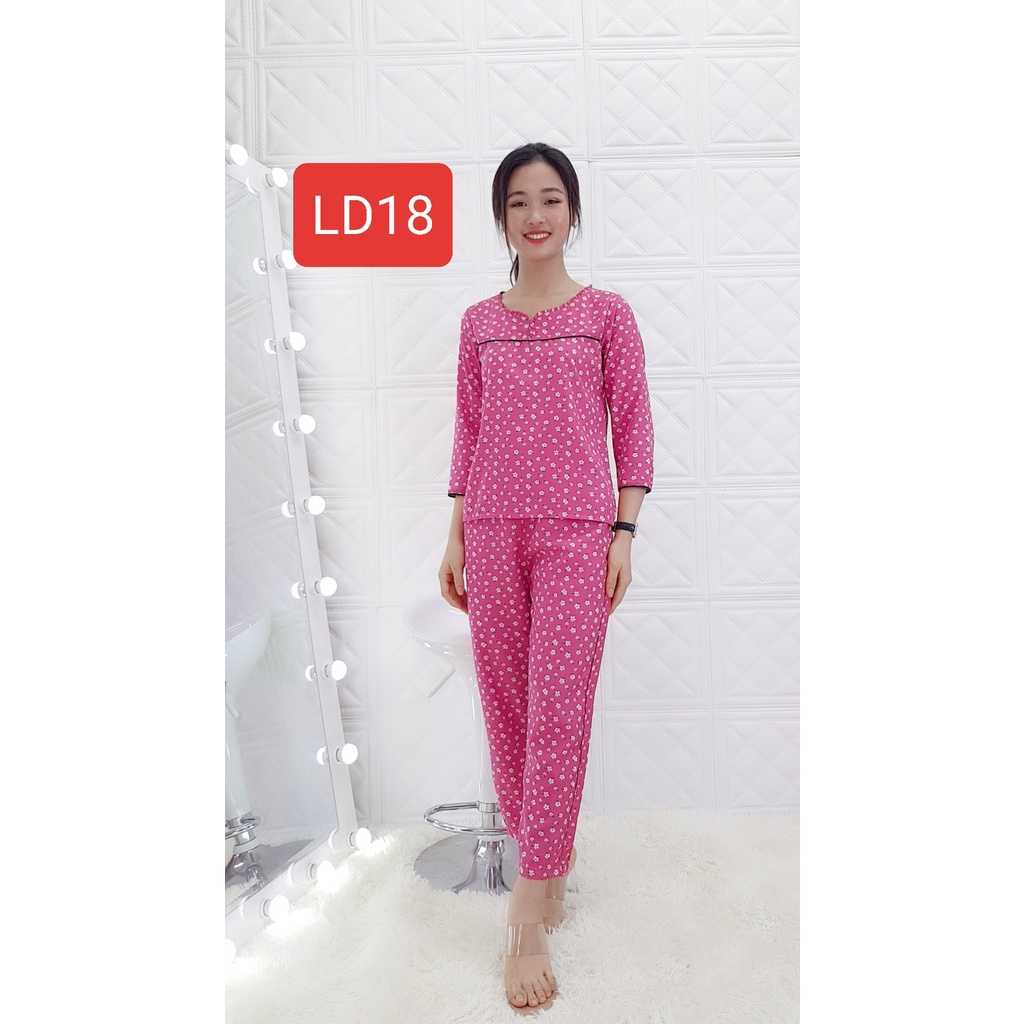 Đồ bộ Pijama quần dài áo phối tay lửng lụa kate họa tiết hoa năm bông