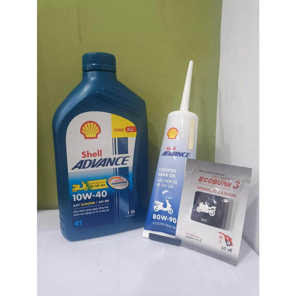 (KM Tặng Gói Phụ Gia) Combo Nhớt Tay Ga Shell Advance Ax7 Scooter 10w40 1L ( 1000 ml ) + Nhớt Lap Shell Gear 120ml