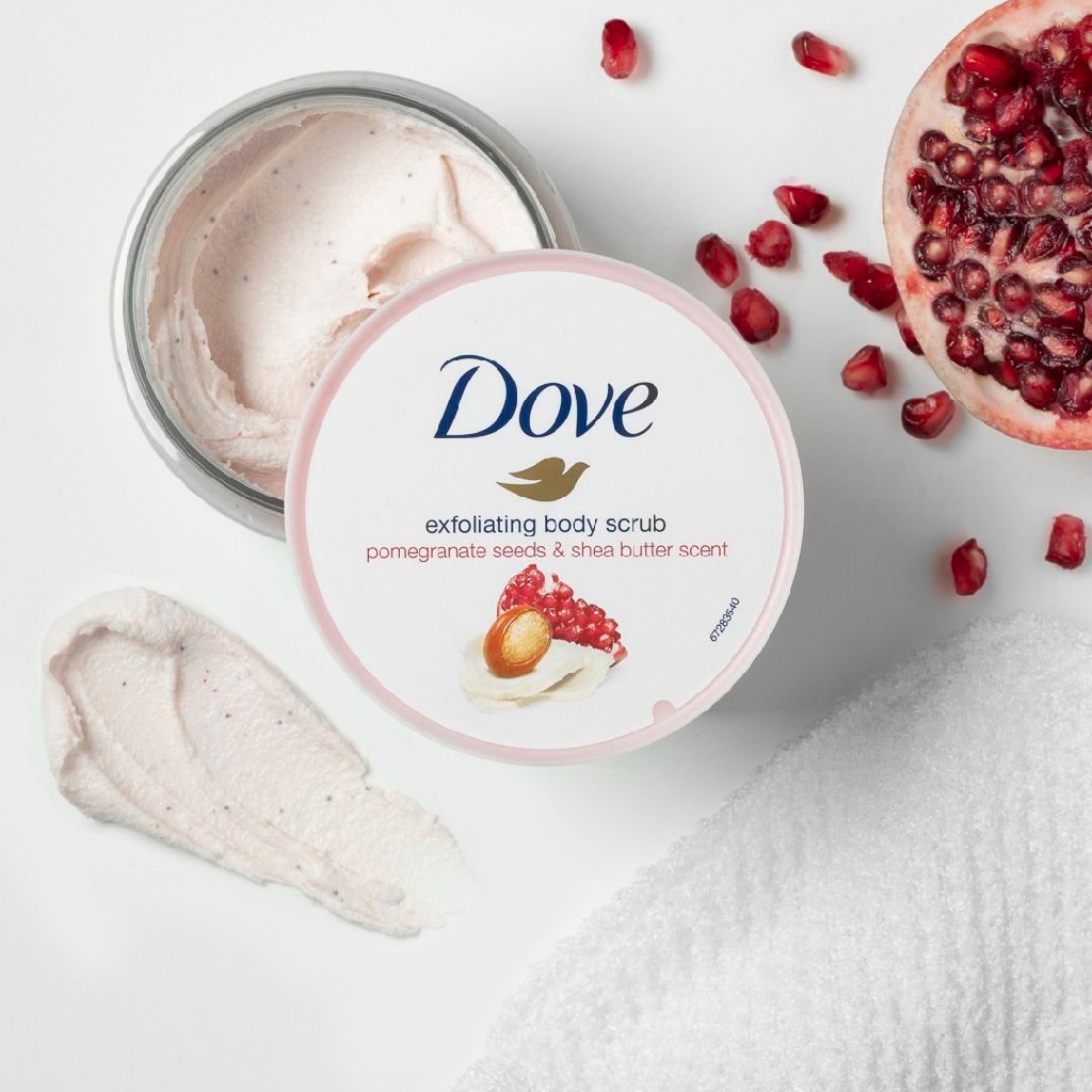 Tẩy Da Chết Dove Exfoliating Body Scrub Lựu và bơ hạt mỡ