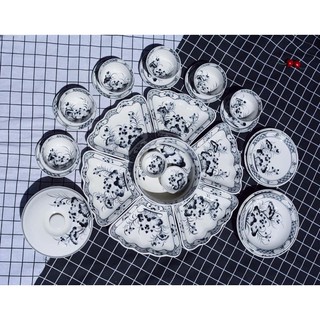 BỘ BÁT ĐĨA HOA MẶT TRỜI VẼ SEN TRÀM