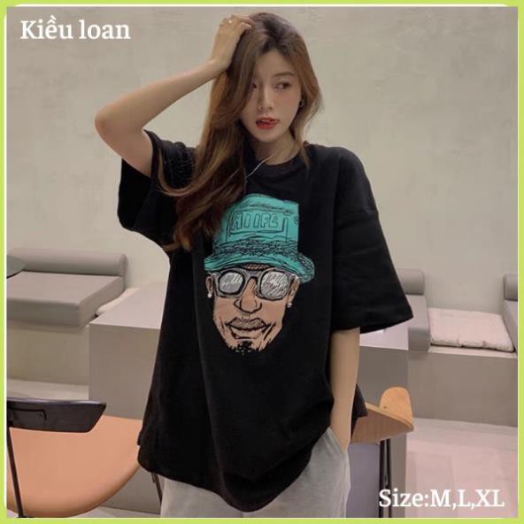 Áo Thun In Hình Mặt Người From rộng Tay lỡ Unisex .