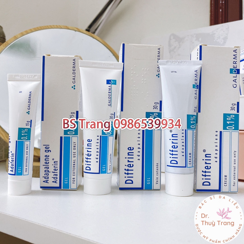 Adapalene Gel 0.1 Adaferin - Dif_fe_rin 0.1% Gel Cream giảm mụn ẩn mụn trứng cá mụn đầu đen, sáng da mờ thâm hiệu quả.