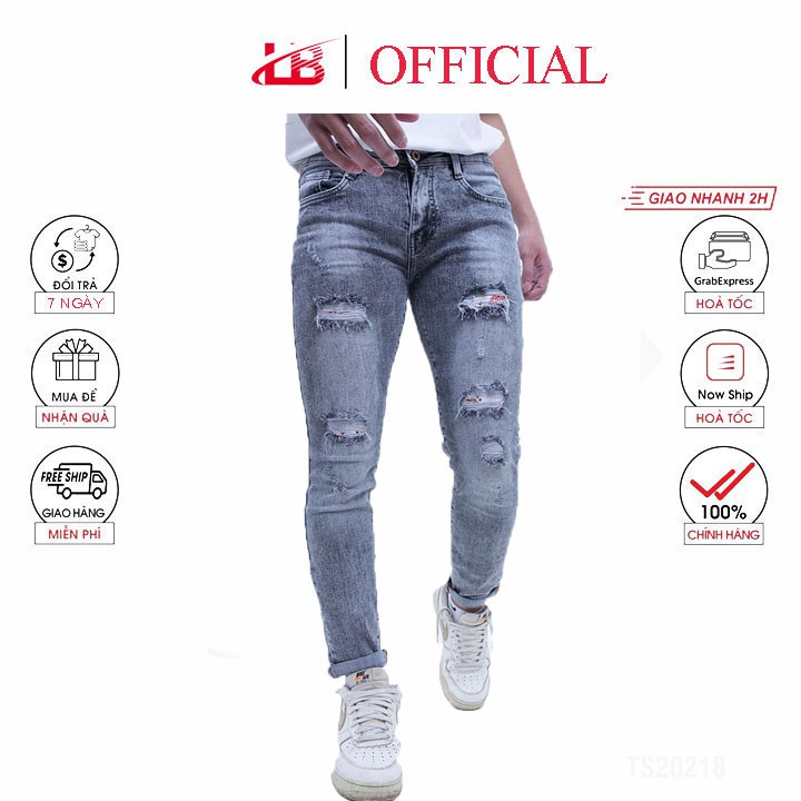 [Mã LTP50 giảm 50000 đơn 150000] Quần jean dài nam LB co giãn rách gối, vải jean denim dày dặn QJNSHBT5143