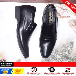 Giày nam đen trơn độn đế tăng chiều cao 7cm MYLITARY, giày tây công sở da bò thật hàng Việt Nam cao cấp SDROLUN
