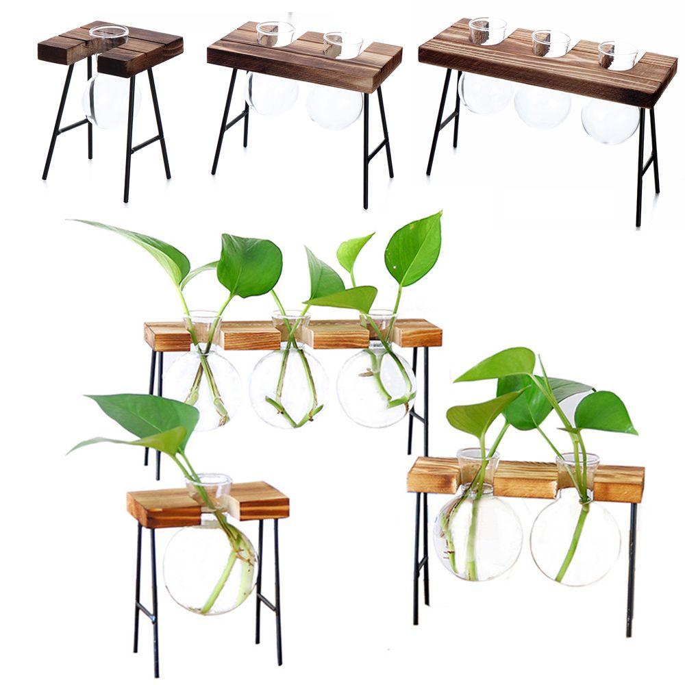 Chậu Trồng Cây Thủy Canh Khung Gỗ Để Bàn Trang Trí
