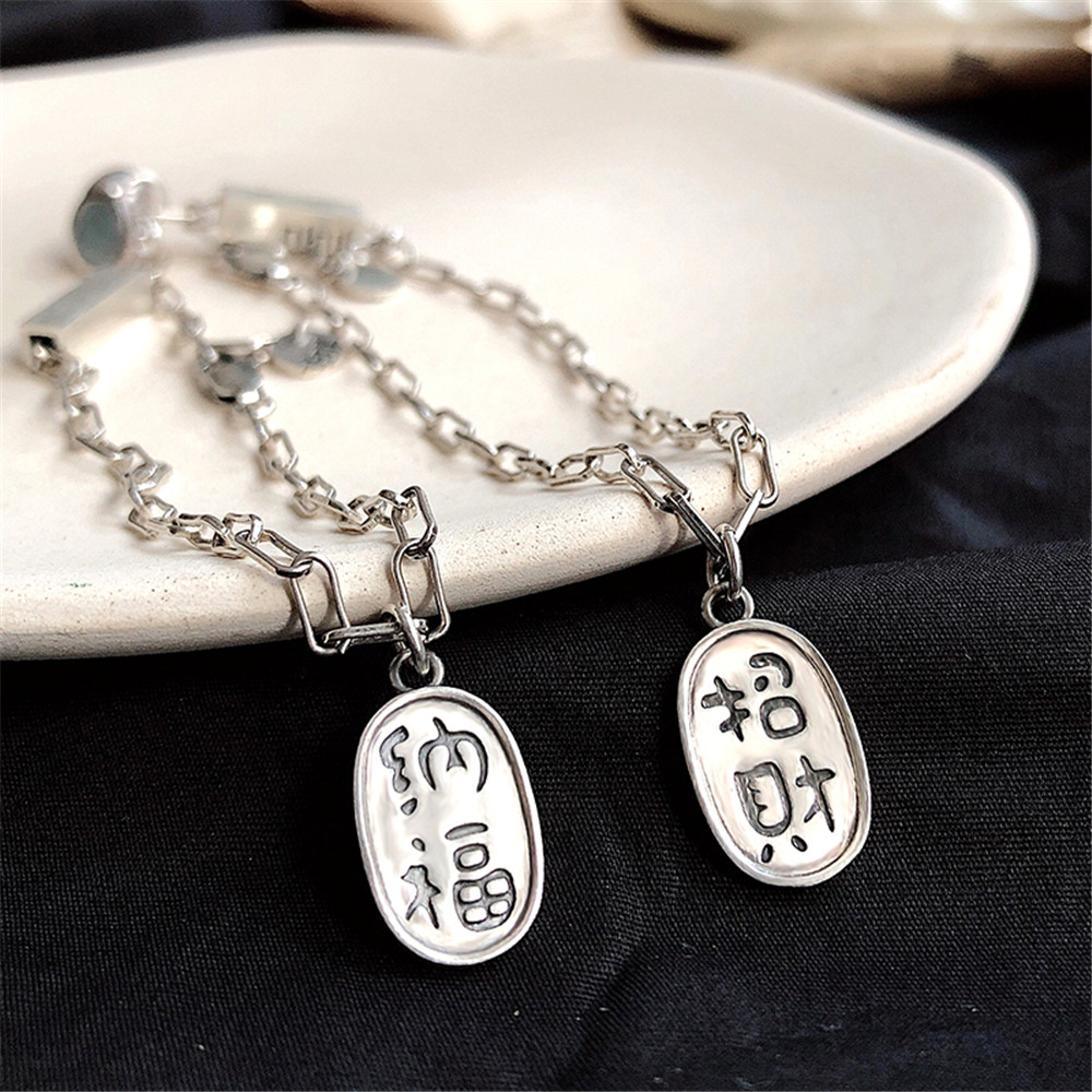 Cặp Vòng Tay Mặt Khắc Chữ May Mắn Thiết Kế Thời Trang Yanqueens Trang sứ Quà tặng