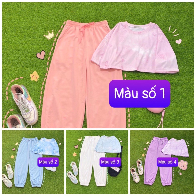 Set 2 món áo croptop loang màu / croptop tiedye + bra