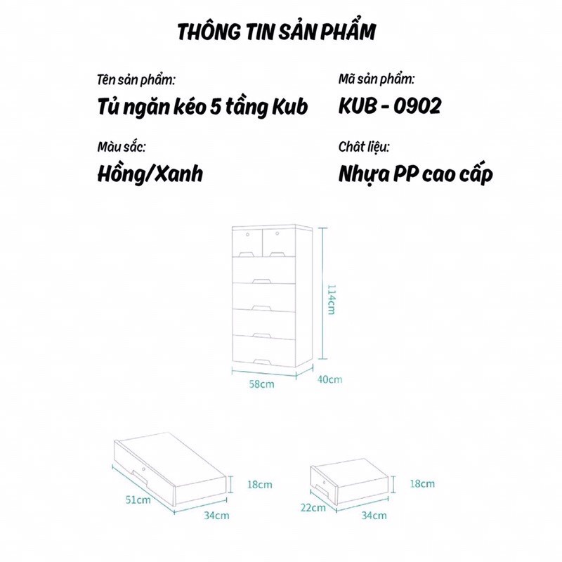 Tủ Nhựa Ngăn Kéo 5 Tầng Kub Mẫu Mới KB - 0902