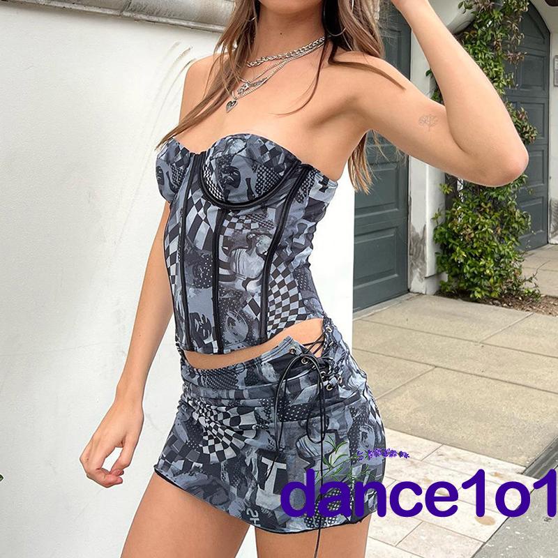 ✡Bg☾Bộ ÁO Crop-Top HọA TiếT Nhuộm + Chân VáY Lưng Cao ThờI Trang Cho Nữ