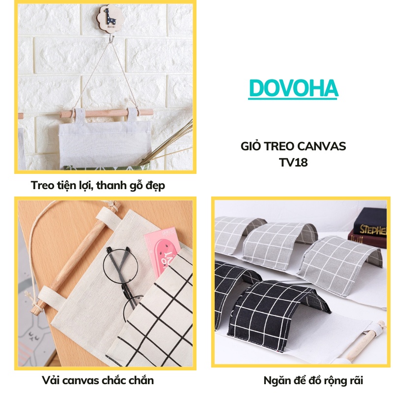 Túi vải canvas treo tường 3 tầng nhiều ngăn đựng đồ cá nhân đa năng tiện dụng DOVOHA TV18