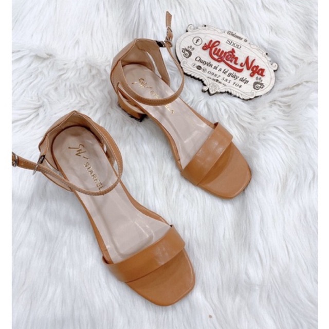 Dép cao gót quai hậu nữ màu vàng bò cao 4cm