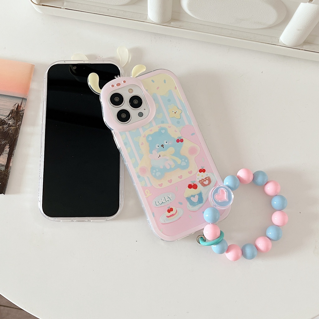 Ốp Điện Thoại TPU Silicon Mềm Chống Rơi Hình Gấu / Bánh Kem 3D Có Dây Đeo Ngọc Trai Cho iphone 13 12 11 Pro XS Max XR