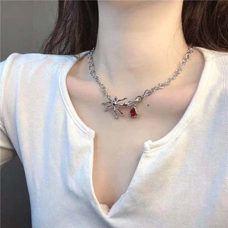 Dây chuyền nhền nhện mặt đá đỏ cá tính thời trang
