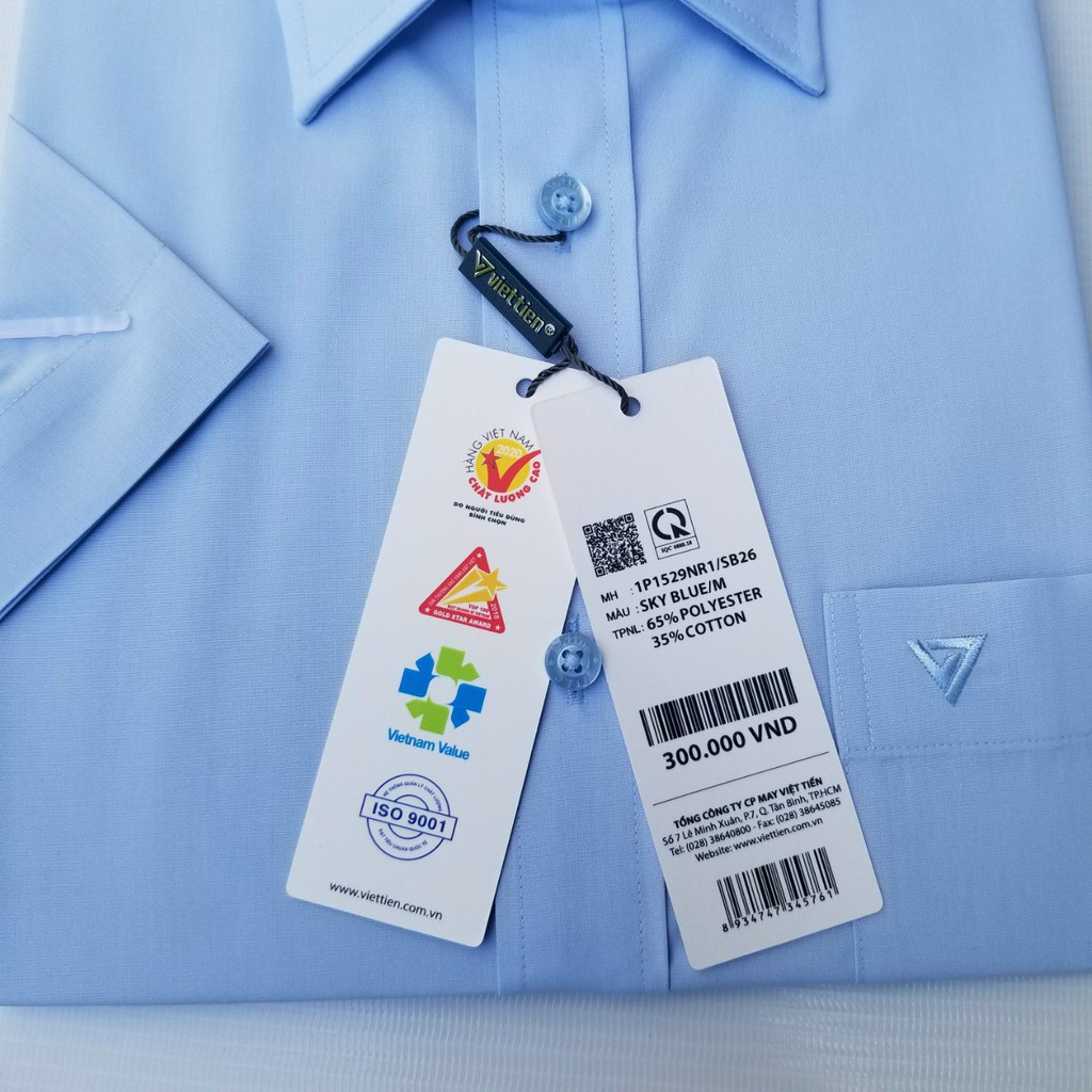 Aó sơ mi nam màu xanh da trời ngắn tay Việt Tiến , chính hãng , cao cấp – form suông  REGULAR- tà bầu | BigBuy360 - bigbuy360.vn