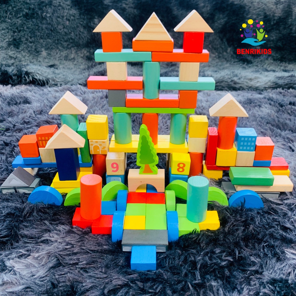(Có Hộp Đựng Tiện Lợi)Bộ Đồ Chơi Xếp Hình Khối Bằng Gỗ 100 Chi Tiết Giúp Bé Phát Triển Tư Duy
