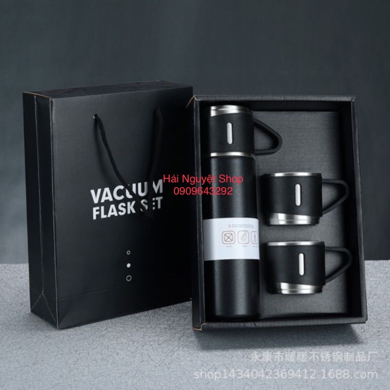 Set Bình Giữ Nhiệt + 2 Ly Cách Nhiệt Vacuum Flask 500ml Inox Cao Cấp