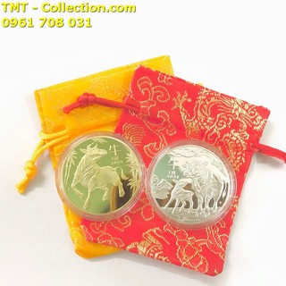 Cặp Xu Con Trâu Tặng Túi Gấm, treo chìa khóa, giúp làm tăng thẩm mỹ-TMT Collection - SP005029