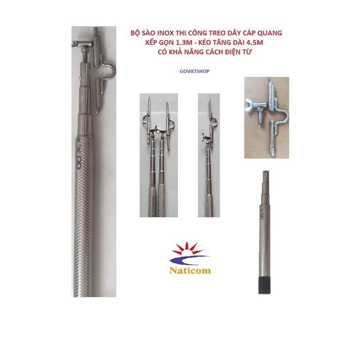 Bộ Sào Inox 4,5 mét Cách Điện Thi Công Treo Cáp dây điện
