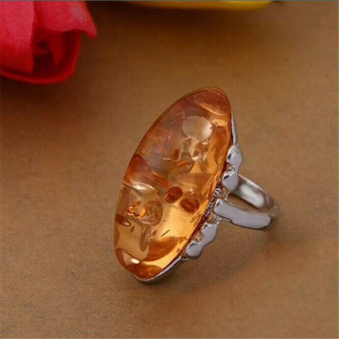 Nhẫn Đá Hổ Phách Hình oval Kích Cỡ 6-10