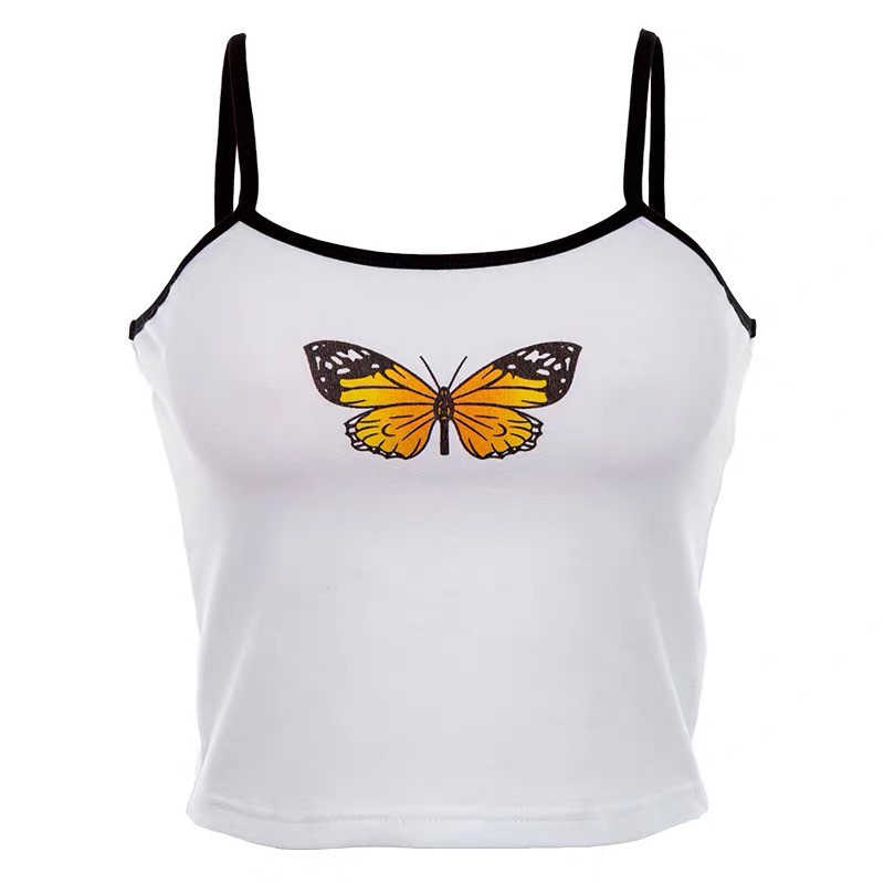 Áo croptop hai dây phối họa tiết bươm bướm phong cách Jennie BlackPink
