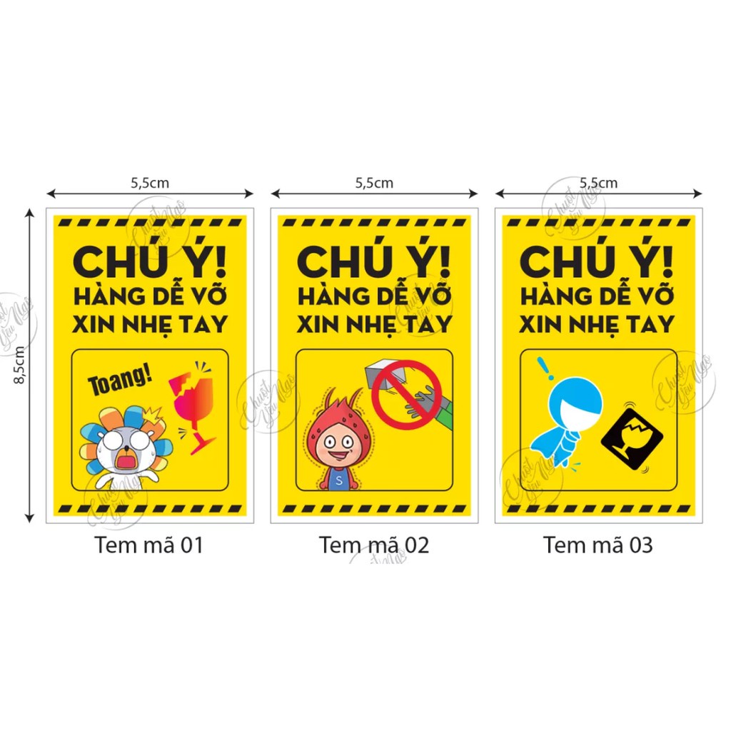 Tem dán đóng gói hàng hóa in chữ chú ý hàng dễ vỡ xin nhẹ tay kèm logo nhiều loại (lẻ 1 tem)