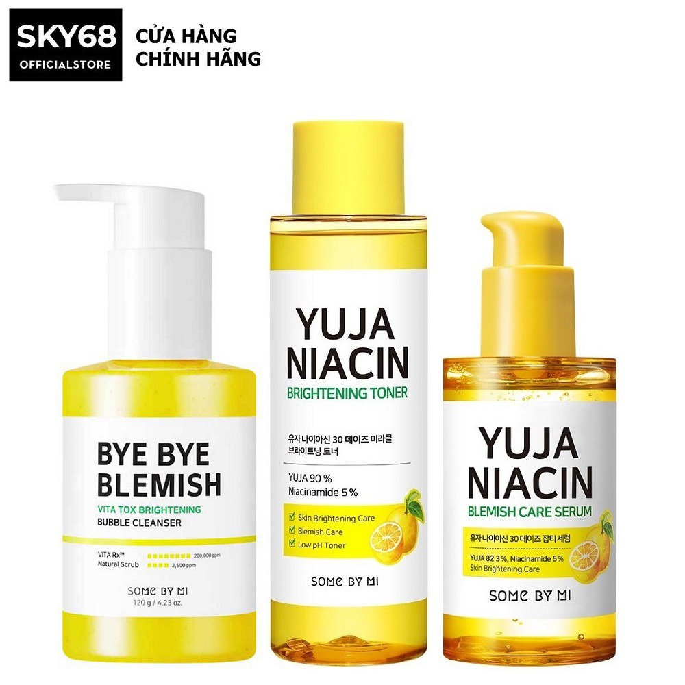 Bộ 3 Sản Phẩm Làm Sạch Sâu, Dưỡng Ẩm,Trắng Da Some By Mi YUJA (Gel Rửa Mặt 120g + Toner 150ml + Serum 50ml)