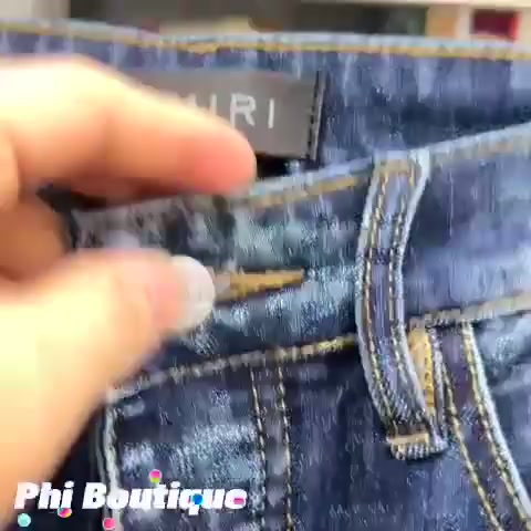 Quần AMIRI Like_AU Xanh Khói Gối Đỏ Quần Jeans Nam Slimfit Wash Amiri màu xanh loang chất co dãn 4 chiều | BigBuy360 - bigbuy360.vn