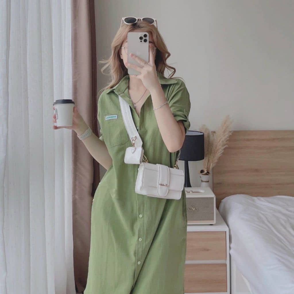 Váy bầu đầm bầu dáng dài sơ mi thời trang thiết kế công sở xinh xắn M572 mặc đi làm đi chơi thoải mái