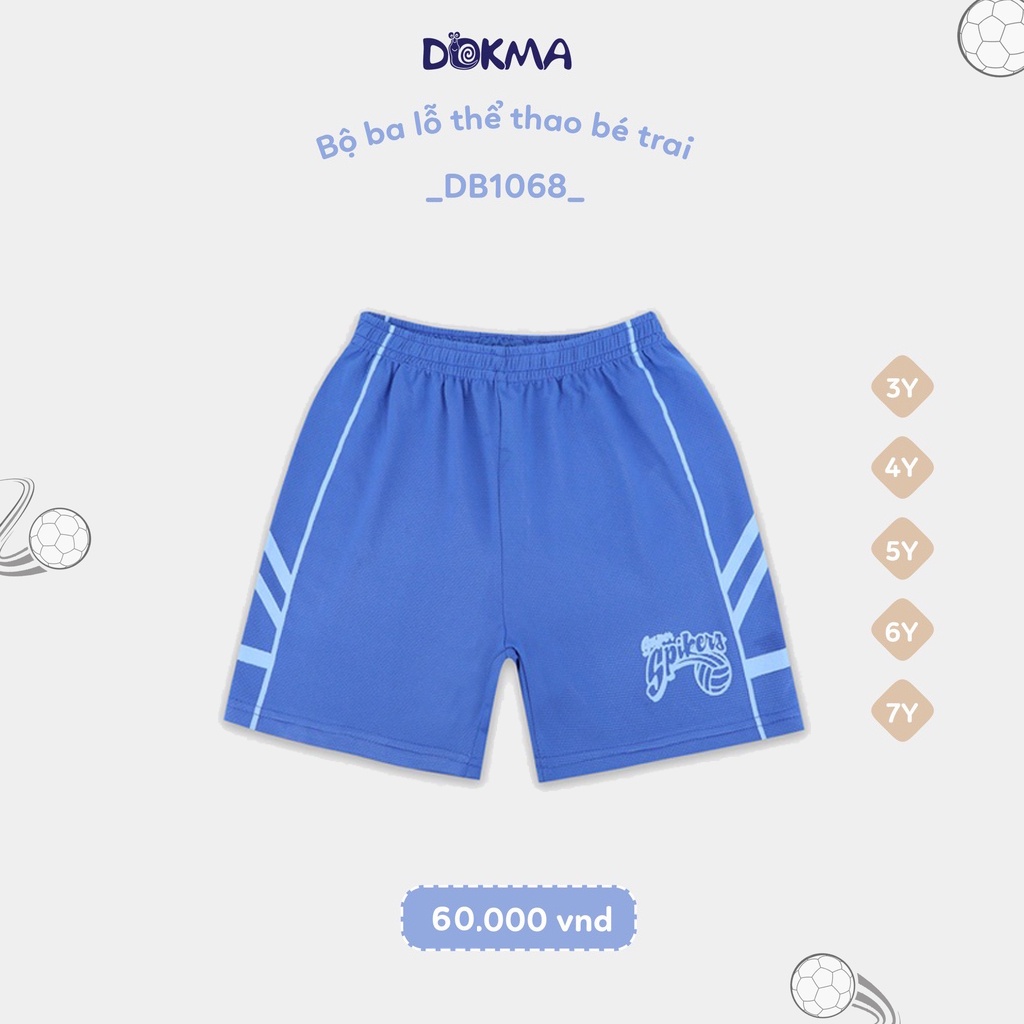 Bộ thể thao 3 lỗ sát nách bé trai Dokma - chất Poly Quick Dry siêu mềm mát, thoát khí, chống nhăn