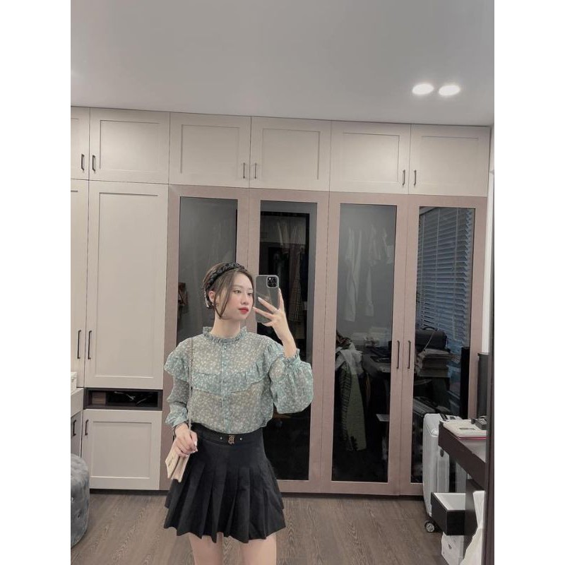 áo sơ.mi bèo hoa xanh nữ