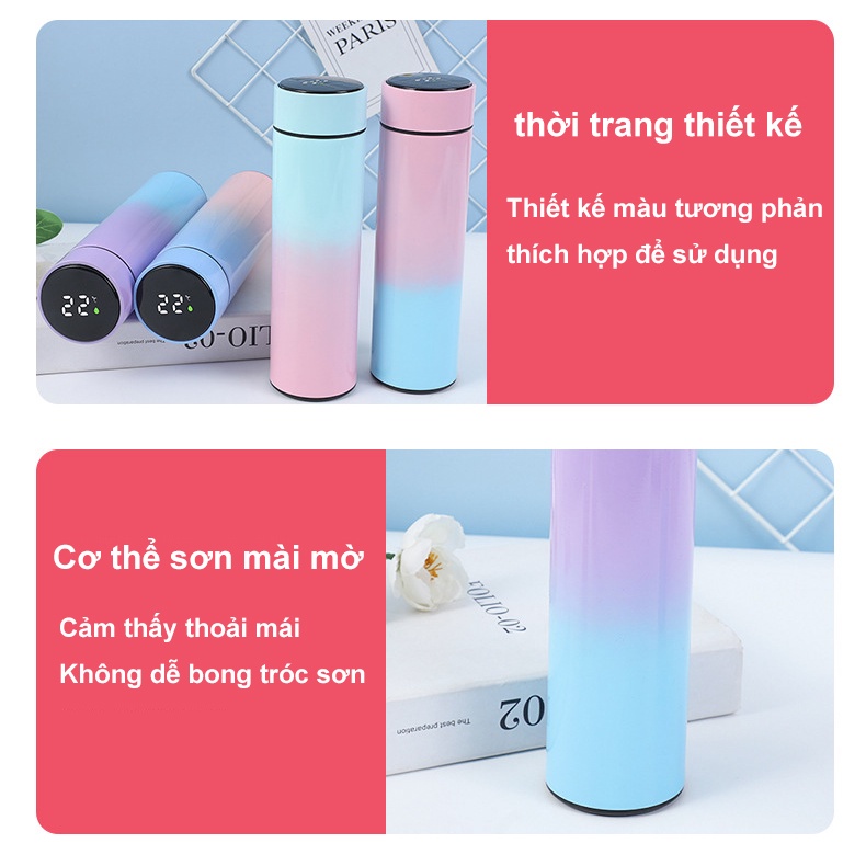 Bình Giữ Nhiệt Cao Cấp 500ml Có Đèn LED Hiển Thị Nhiệt Độ Kỹ Thuật Số Hiển Thị Kỹ Thuật Số Cốc Nước Học Sinh