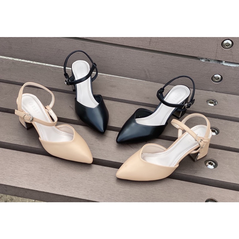 Giày sandal 5 phân mũi nhọn  gót sắt phối dây mảnh _A026E