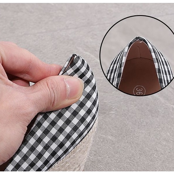 Giày cao gót đế xuồng bọc cói 7cm, họa tiết caro thời trang