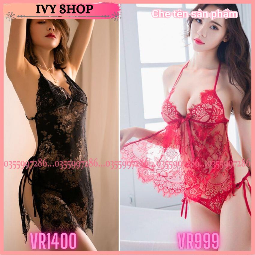 Váy ngủ sexy xuyên thấu ren cả đầm hở lưng vạt xẻ tà với màu trắng tinh khôi - VR1400  - VR999 Ivyshop