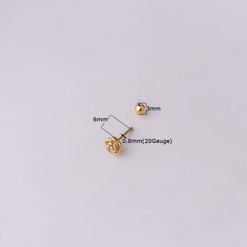 1 Khuyên Tai Hình Hoa Hồng Bằng Thép Không Gỉ 6mm