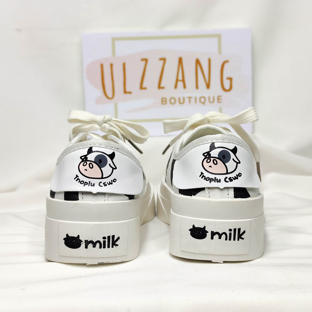 Giày thể thao nữ Ulzzang bò sữa đế bánh mì bata đen trắng độn đế vải canvas vintage conver cute