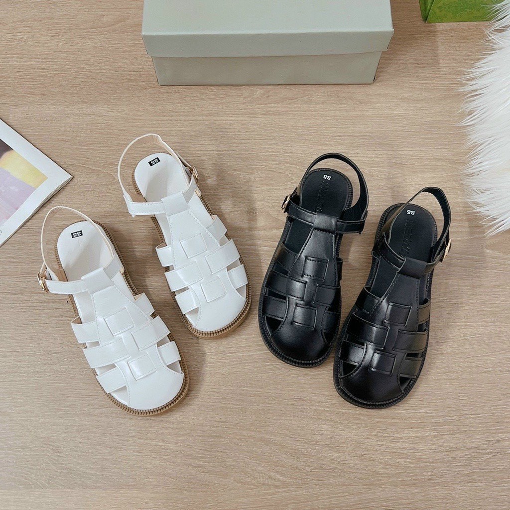 Xả kho 3 ngày:Giày sandal nữ rọ chiến binh đan 3 bản mũi tròn ZINZIN3456