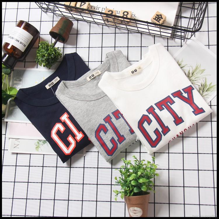 Áo thun tay dài cổ tròn in chữ và hình khủng long xinh xắn cho bé trai