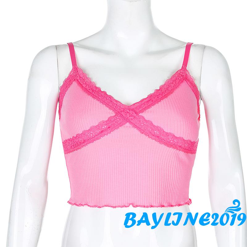 Áo Dây Croptop Cổ Chữ V Phối Ren Thời Trang Gợi Cảm Cho Nữ Size S / M / L