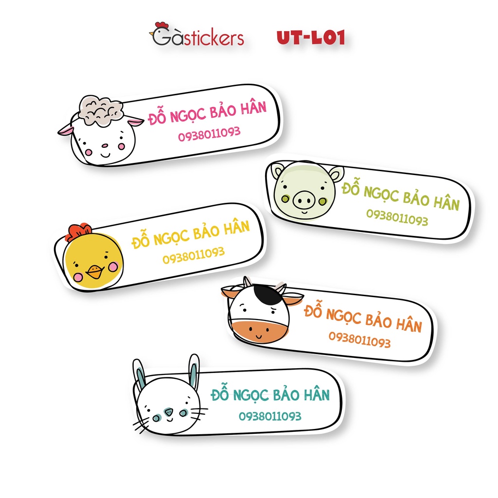 Sticker ủi áo in tên trẻ em GaStickers UT-L01 bộ 5 miếng kích thước 2 x 6 cm