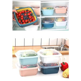 Bộ rổ nhựa kèm thau có nắp tiện dụng 22x22x11cm
