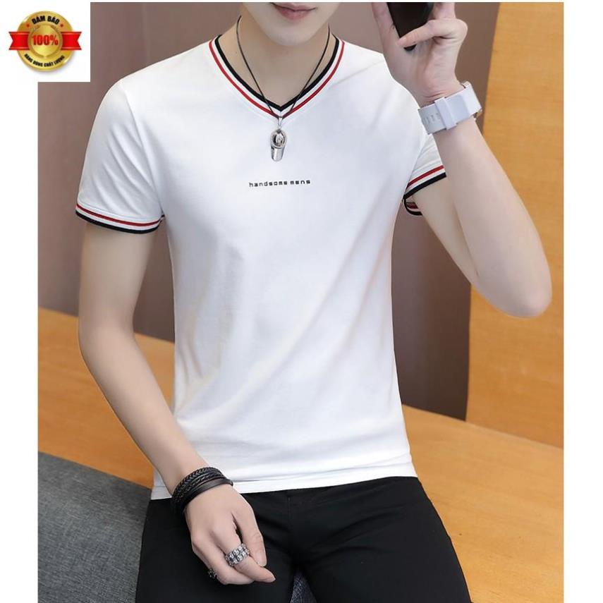 Áo thun nam ngắn tay cổ tim body phong cách hàn quốc cao cấp ATN06-Trắng 𝐂𝐇𝐈́𝐍𝐇 𝐇𝐀̃𝐍𝐆