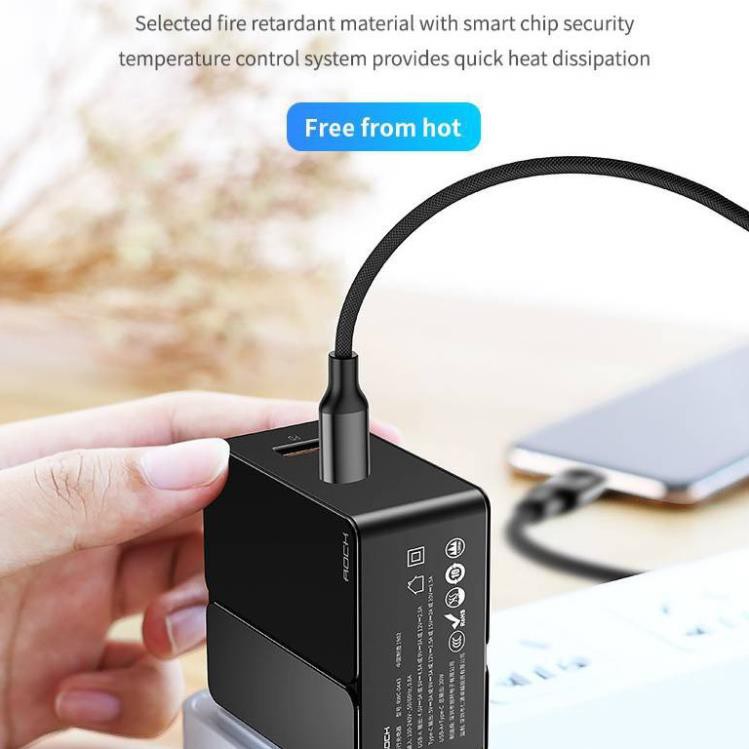 Adapter củ sạc nhanh 18W đa năng 2 cổng USB và PD Type-C chính hãng Rock Sugar Fast Charger QC 3.0 / 4.0